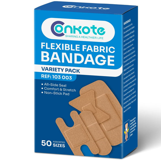 Conkote Hochflexible Verbände – Gemischte Größen für Finger- und Knöchelschutz, 50er Pack, Latexfrei, Bequeme Passform, Langhaftender Kleber