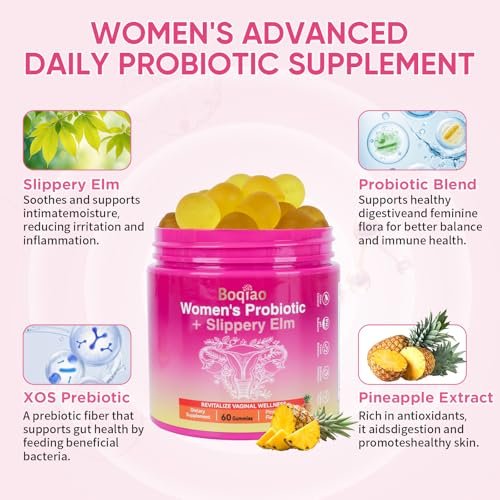 Feminine Probiotische Gummis mit Ulmenrinde – 60 Ananas-Gummis für Frauen, pH-Balance, Vaginalflora, Darmgesundheit & Immunsystem, Präbiotika & Lactobacillus-Mischung (Ananas)