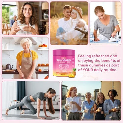 Feminine Probiotische Gummis mit Ulmenrinde – 60 Ananas-Gummis für Frauen, pH-Balance, Vaginalflora, Darmgesundheit & Immunsystem, Präbiotika & Lactobacillus-Mischung (Ananas)