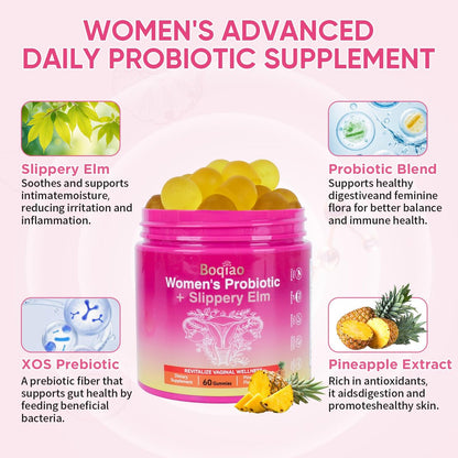 Feminine Probiotische Gummis mit Ulmenrinde – 60 Ananas-Gummis für Frauen, pH-Balance, Vaginalflora, Darmgesundheit & Immunsystem, Präbiotika & Lactobacillus-Mischung (Ananas)