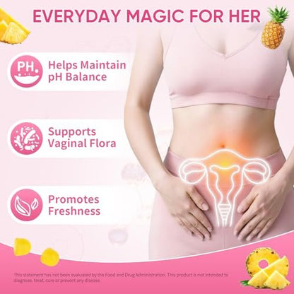 Feminine Probiotische Gummis mit Ulmenrinde – 60 Ananas-Gummis für Frauen, pH-Balance, Vaginalflora, Darmgesundheit & Immunsystem, Präbiotika & Lactobacillus-Mischung (Ananas)