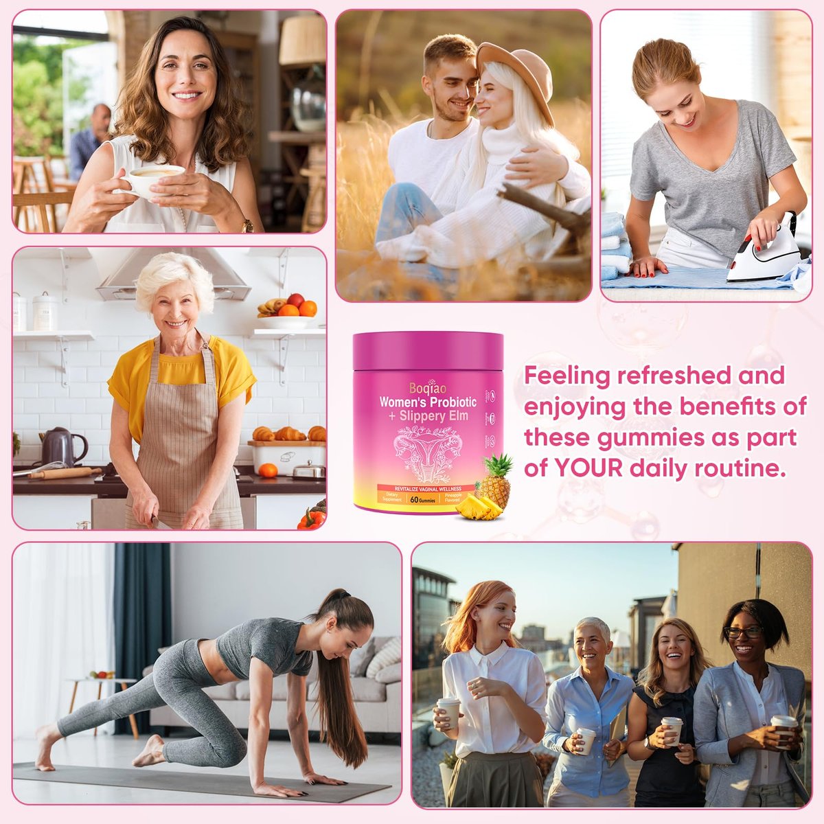 Feminine Probiotische Gummis mit Ulmenrinde – 60 Ananas-Gummis für Frauen, pH-Balance, Vaginalflora, Darmgesundheit & Immunsystem, Präbiotika & Lactobacillus-Mischung (Ananas)