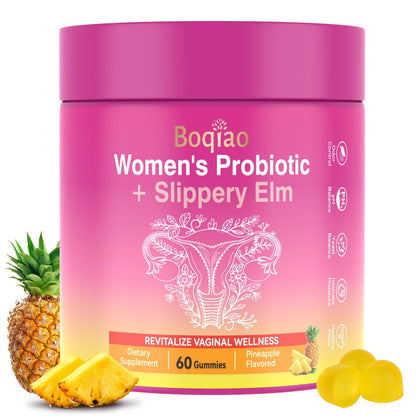 Feminine Probiotische Gummis mit Ulmenrinde – 60 Ananas-Gummis für Frauen, pH-Balance, Vaginalflora, Darmgesundheit & Immunsystem, Präbiotika & Lactobacillus-Mischung (Ananas)