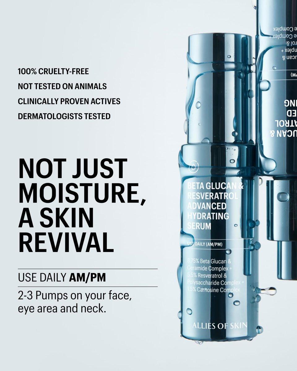 Allies of Skin Beta Glucan & Resveratrol Advanced Hydrating Serum – Feuchtigkeitsspendendes Gesichtsserum mit Ceramiden, Peptiden und Hyaluronsäure für empfindliche, trockene und dehydrierte Haut (30 ml)