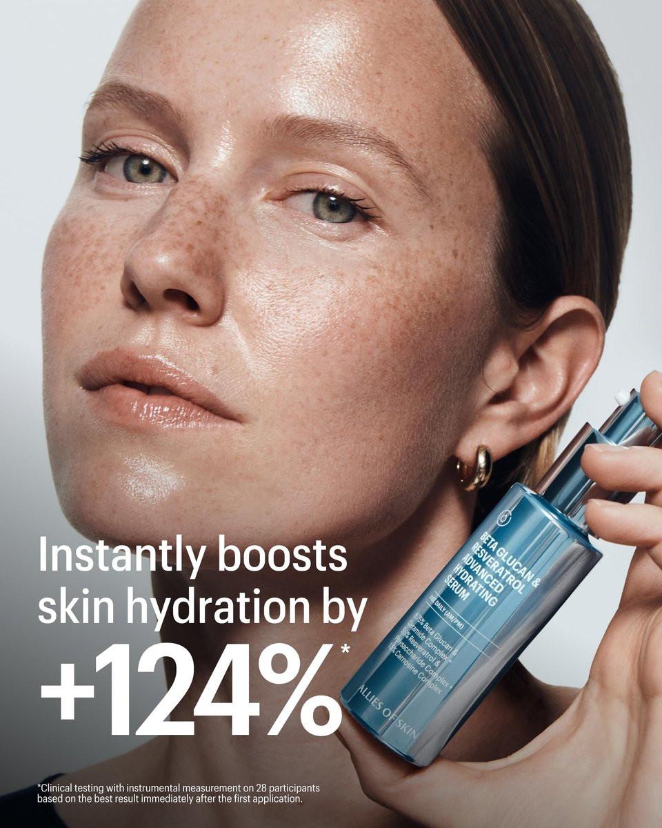 Allies of Skin Beta Glucan & Resveratrol Advanced Hydrating Serum – Feuchtigkeitsspendendes Gesichtsserum mit Ceramiden, Peptiden und Hyaluronsäure für empfindliche, trockene und dehydrierte Haut (30 ml)