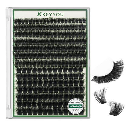 KEYYOU Lash Clusters 3D-Effekt 231 Stück Wimperncluster 100D/200D 10-18mm D Curl Wispy Lashes Individuelle Cluster Wimpern Natürliches Volumen Weiche DIY Wimpernverlängerung