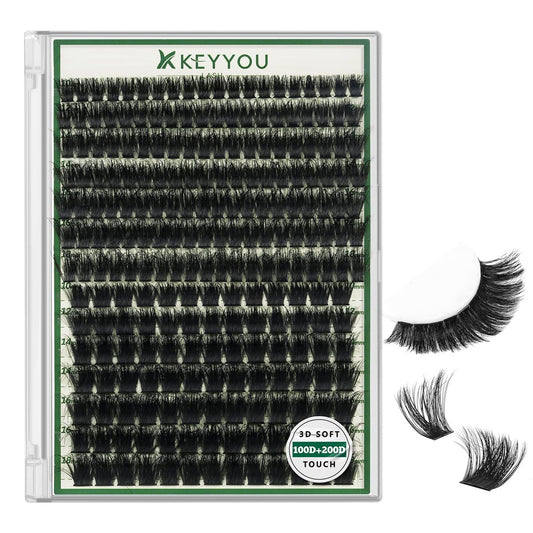 KEYYOU Lash Clusters 3D-Effekt 231 Stück Wimperncluster 100D/200D 10-18mm D Curl Wispy Lashes Individuelle Cluster Wimpern Natürliches Volumen Weiche DIY Wimpernverlängerung