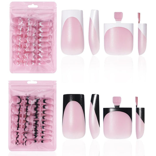HWHUNO 4 Designs French Soft Gel Zehennagelspitzen Set, 120 Stück Weiß Pink Schwarz Full Cover Square Tip Aufklebenägel & Breitere Zehennägel für Frauen Home DIY Salon 15 Größen