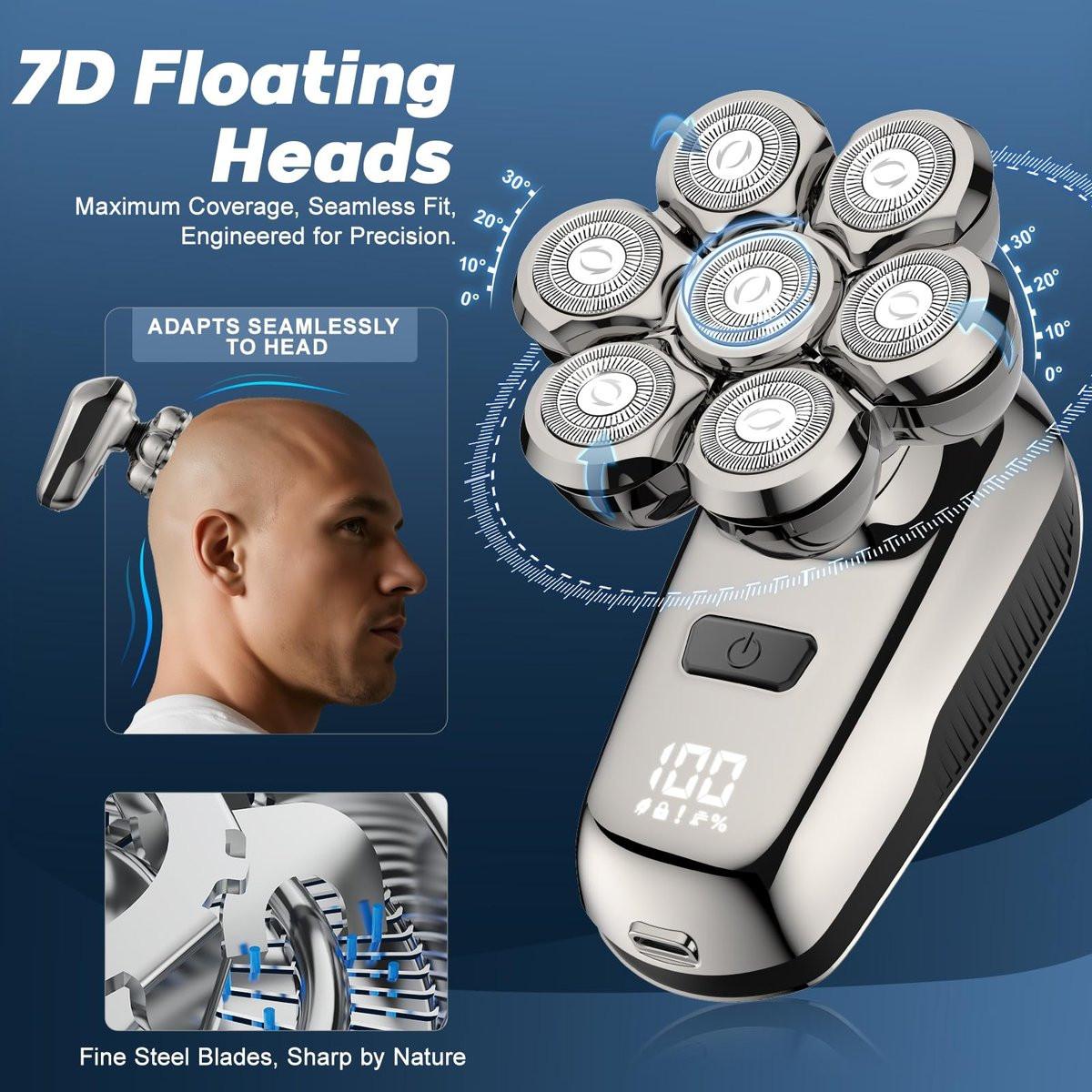 Coklean Kopfrasierer für Männer mit Glatze, 1400mAh Akku, abnehmbarer Rotationsrasierer, LED-Display & 8500 U/min Motor, IPX6 wasserdicht, nass/trocken, Geschenk für Ehemann