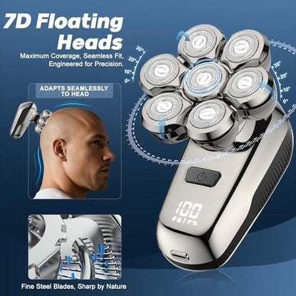 Coklean Kopfrasierer für Männer mit Glatze, 1400mAh Akku, abnehmbarer Rotationsrasierer, LED-Display & 8500 U/min Motor, IPX6 wasserdicht, nass/trocken, Geschenk für Ehemann