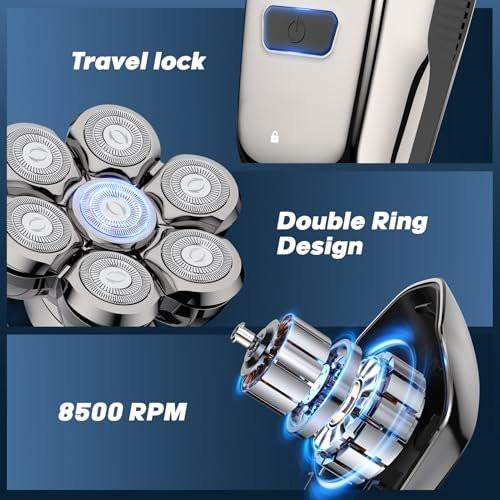 Coklean Kopfrasierer für Männer mit Glatze, 1400mAh Akku, abnehmbarer Rotationsrasierer, LED-Display & 8500 U/min Motor, IPX6 wasserdicht, nass/trocken, Geschenk für Ehemann
