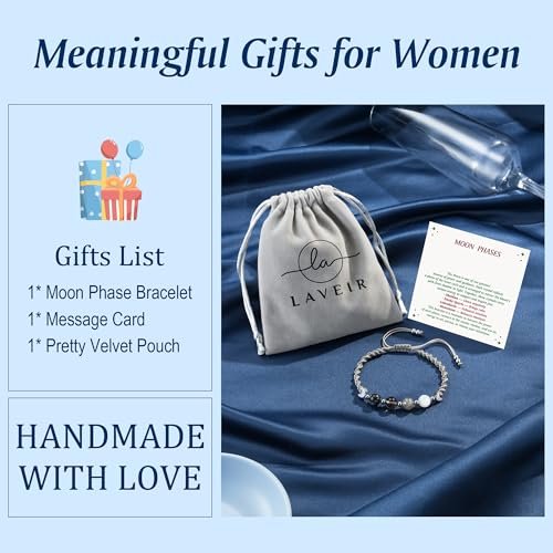 LAVEIR Mondphasen Kristall Heilarmband für Frauen, Naturstein-Armband mit Mondstein, Spirituelles Armband für Intuition, Emotionale Balance, Absichtsfindung, Geschenk für Frauen