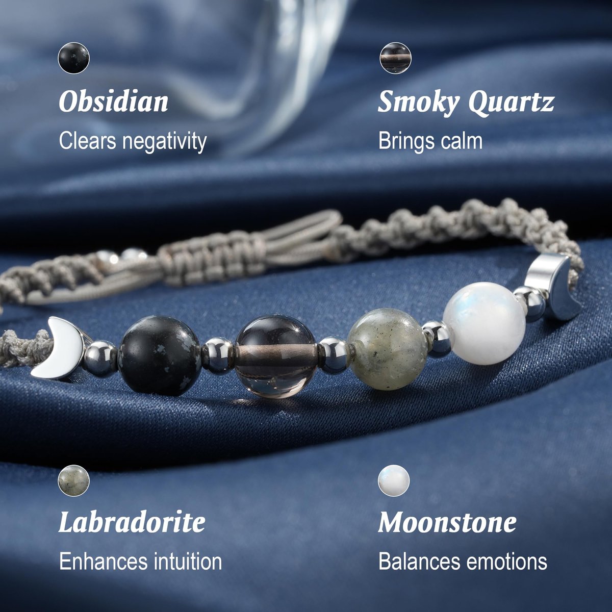 LAVEIR Mondphasen Kristall Heilarmband für Frauen, Naturstein-Armband mit Mondstein, Spirituelles Armband für Intuition, Emotionale Balance, Absichtsfindung, Geschenk für Frauen