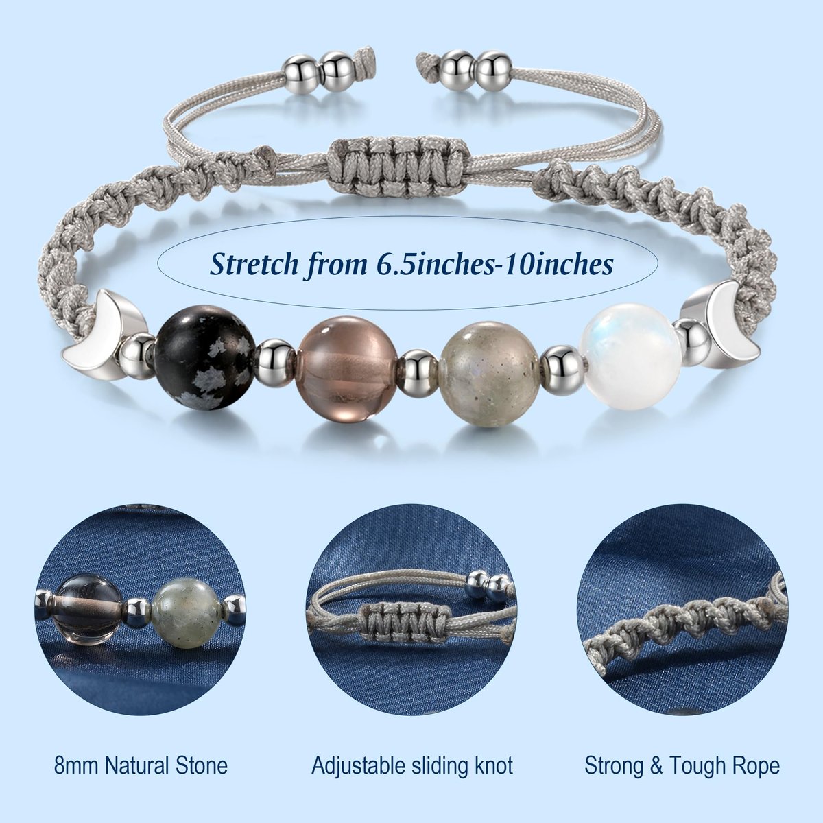 LAVEIR Mondphasen Kristall Heilarmband für Frauen, Naturstein-Armband mit Mondstein, Spirituelles Armband für Intuition, Emotionale Balance, Absichtsfindung, Geschenk für Frauen