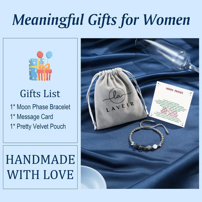 LAVEIR Mondphasen Kristall Heilarmband für Frauen, Naturstein-Armband mit Mondstein, Spirituelles Armband für Intuition, Emotionale Balance, Absichtsfindung, Geschenk für Frauen