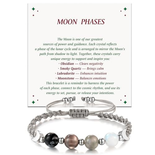 LAVEIR Mondphasen Kristall Heilarmband für Frauen, Naturstein-Armband mit Mondstein, Spirituelles Armband für Intuition, Emotionale Balance, Absichtsfindung, Geschenk für Frauen