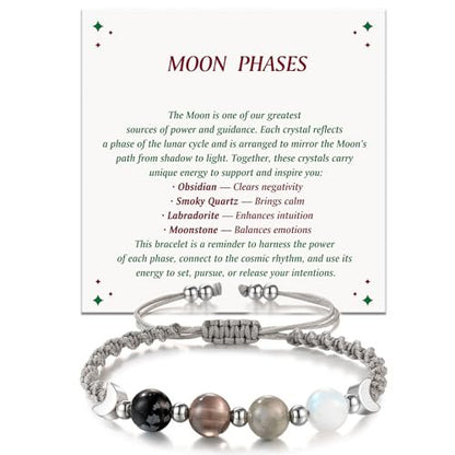 LAVEIR Mondphasen Kristall Heilarmband für Frauen, Naturstein-Armband mit Mondstein, Spirituelles Armband für Intuition, Emotionale Balance, Absichtsfindung, Geschenk für Frauen