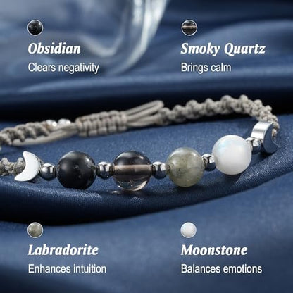 LAVEIR Mondphasen Kristall Heilarmband für Frauen, Naturstein-Armband mit Mondstein, Spirituelles Armband für Intuition, Emotionale Balance, Absichtsfindung, Geschenk für Frauen
