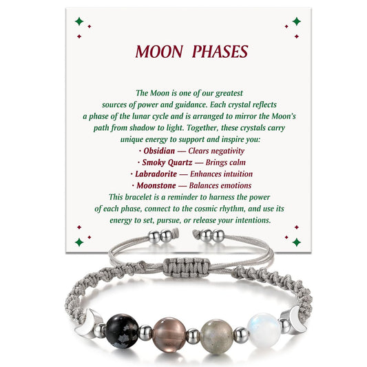 LAVEIR Mondphasen Kristall Heilarmband für Frauen, Naturstein-Armband mit Mondstein, Spirituelles Armband für Intuition, Emotionale Balance, Absichtsfindung, Geschenk für Frauen
