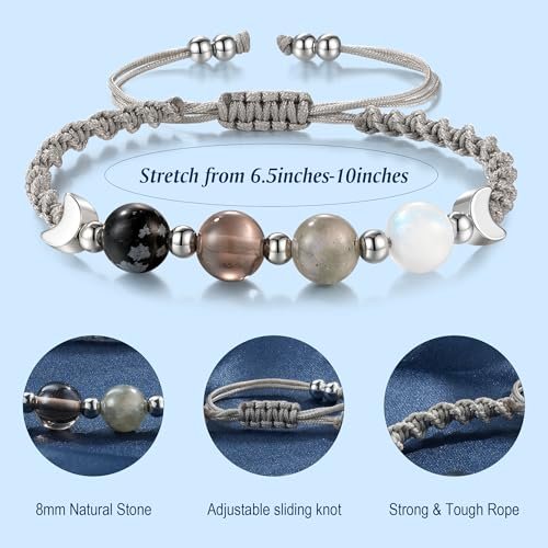 LAVEIR Mondphasen Kristall Heilarmband für Frauen, Naturstein-Armband mit Mondstein, Spirituelles Armband für Intuition, Emotionale Balance, Absichtsfindung, Geschenk für Frauen