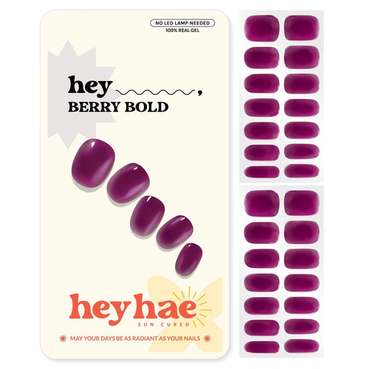 Heyhae Semi-Cured Gel-Nagelstreifen | Keine LED-Lampe nötig | Herbst, Jelly, Lila | Einfaches Auftragen & Entfernen, Salonqualität | Enthält 28 Streifen, 1 Vorbereitungspad, Nagelfeile & Holzstäbchen - Hey, Berry Bold