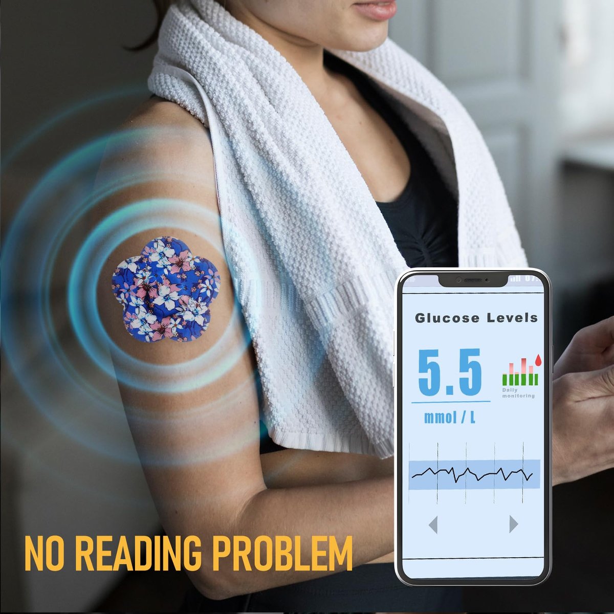 ANGTICS 30 Stück Dexcom G7 Over Patches, wasserdicht & schweißresistent, CGM Glukose-Monitor Stelo Patch mit Blumenformen, Easy-Peel Tab Klebepflaster langlebig 10-14 Tage (Navy Floral Dream)