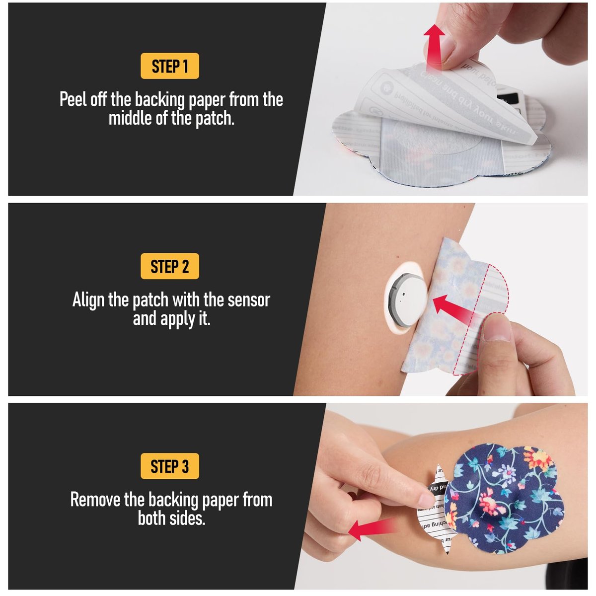 ANGTICS 30 Stück Dexcom G7 Over Patches, wasserdicht & schweißresistent, CGM Glukose-Monitor Stelo Patch mit Blumenformen, Easy-Peel Tab Klebepflaster langlebig 10-14 Tage (Navy Floral Dream)