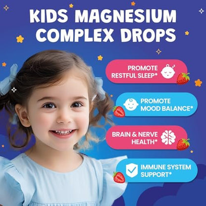 Magnesium Glycinat Flüssig für Kinder - Magnesiumcitrat mit L-Theanin, Kamille & Vitamin B6 - für Schlaf, Entspannung, Ruhe & Konzentration, gemischter Beerengeschmack 59 ml