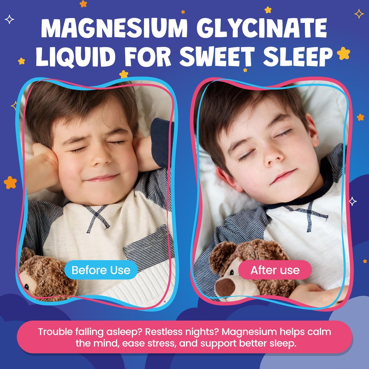 Magnesium Glycinat Flüssig für Kinder - Magnesiumcitrat mit L-Theanin, Kamille & Vitamin B6 - für Schlaf, Entspannung, Ruhe & Konzentration, gemischter Beerengeschmack 59 ml