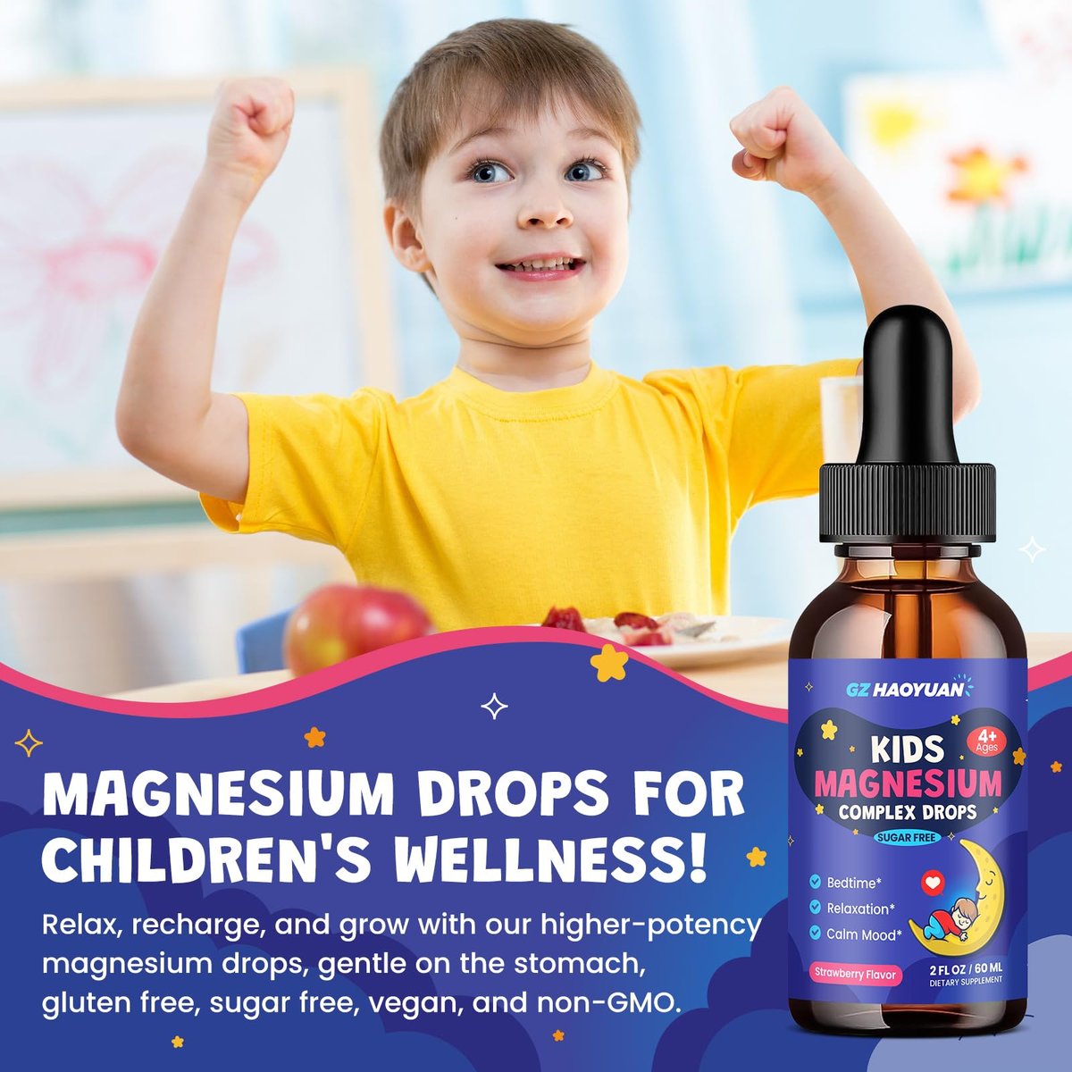 Magnesium Glycinat Flüssig für Kinder - Magnesiumcitrat mit L-Theanin, Kamille & Vitamin B6 - für Schlaf, Entspannung, Ruhe & Konzentration, gemischter Beerengeschmack 59 ml