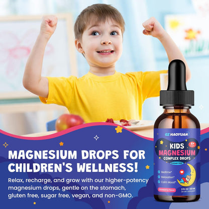 Magnesium Glycinat Flüssig für Kinder - Magnesiumcitrat mit L-Theanin, Kamille & Vitamin B6 - für Schlaf, Entspannung, Ruhe & Konzentration, gemischter Beerengeschmack 59 ml