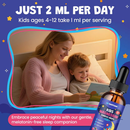 Magnesium Glycinat Flüssig für Kinder - Magnesiumcitrat mit L-Theanin, Kamille & Vitamin B6 - für Schlaf, Entspannung, Ruhe & Konzentration, gemischter Beerengeschmack 59 ml