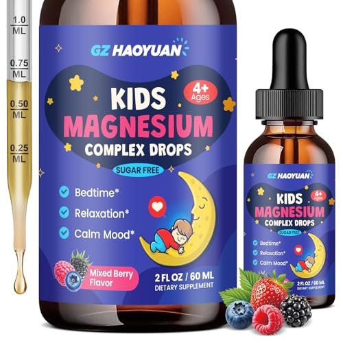 Magnesium Glycinat Flüssig für Kinder - Magnesiumcitrat mit L-Theanin, Kamille & Vitamin B6 - für Schlaf, Entspannung, Ruhe & Konzentration, gemischter Beerengeschmack 59 ml