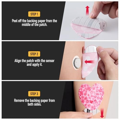 ANGTICS 30 Stück Dexcom G7 Klebepflaster, wasserdichte CGM-Sensor-Pflaster, herzförmige Aufkleber für Stelo, lang haftend 10-14 Tage (Petal Heart Romance)