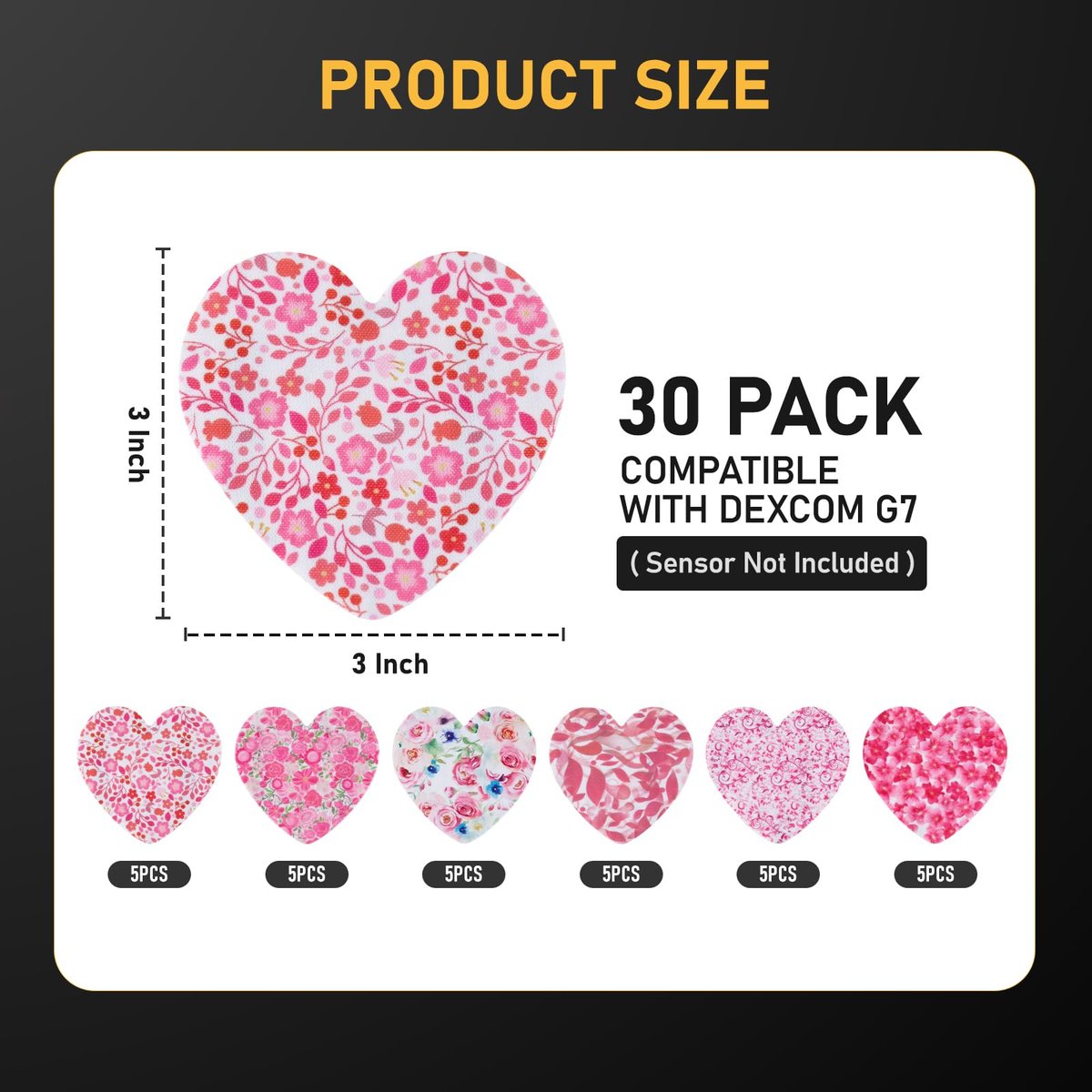 ANGTICS 30 Stück Dexcom G7 Klebepflaster, wasserdichte CGM-Sensor-Pflaster, herzförmige Aufkleber für Stelo, lang haftend 10-14 Tage (Petal Heart Romance)