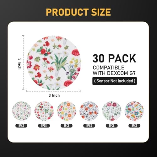 ANGTICS Dexcom G7 Over Patches wasserdicht, 30 Stück atmungsaktive Klebepflaster, Glucose Monitor Patches bis zu 10 Tage Halt, CGM Sensorabdeckungen (Petal Waltz Verse)