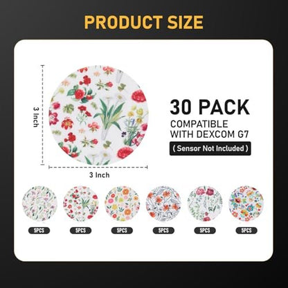 ANGTICS Dexcom G7 Over Patches wasserdicht, 30 Stück atmungsaktive Klebepflaster, Glucose Monitor Patches bis zu 10 Tage Halt, CGM Sensorabdeckungen (Petal Waltz Verse)