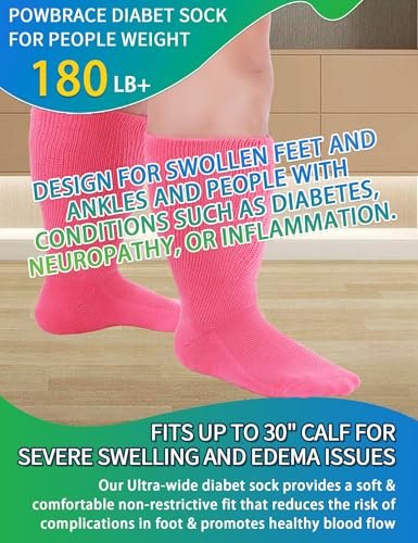 2 Paar Weite Diabetikersocken für geschwollene Füße, Lymphödem Socken, Nicht einschnürende Socken, Diabetikersocken für Damen & Herren (Rosa)