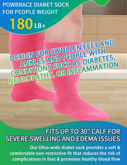 2 Paar Weite Diabetikersocken für geschwollene Füße, Lymphödem Socken, Nicht einschnürende Socken, Diabetikersocken für Damen & Herren (Rosa)