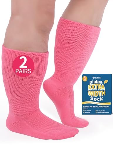2 Paar Weite Diabetikersocken für geschwollene Füße, Lymphödem Socken, Nicht einschnürende Socken, Diabetikersocken für Damen & Herren (Rosa)