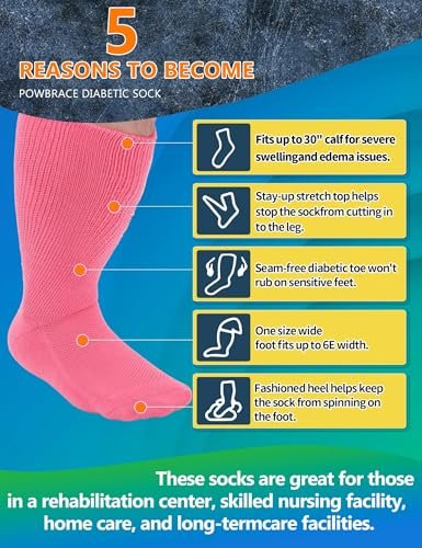 2 Paar Weite Diabetikersocken für geschwollene Füße, Lymphödem Socken, Nicht einschnürende Socken, Diabetikersocken für Damen & Herren (Rosa)