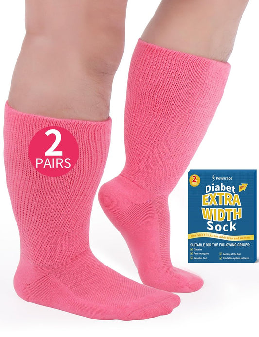 2 Paar Weite Diabetikersocken für geschwollene Füße, Lymphödem Socken, Nicht einschnürende Socken, Diabetikersocken für Damen & Herren (Rosa)