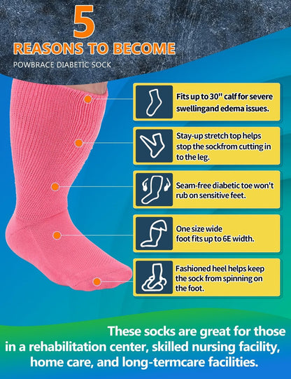 2 Paar Weite Diabetikersocken für geschwollene Füße, Lymphödem Socken, Nicht einschnürende Socken, Diabetikersocken für Damen & Herren (Rosa)