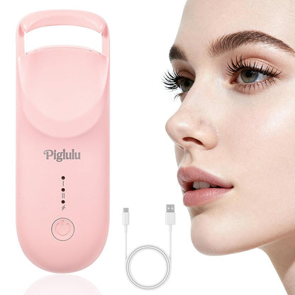 Mini Heated Eyelash Curler mit 5s Schnellaufheizung & 24h Locken – Piglulu Elektrischer Wimpernformer mit 2 Stufen Temperaturkontrolle, Anti-Verbrennung Silikonpad, USB-C Wiederaufladbar (Rosa)