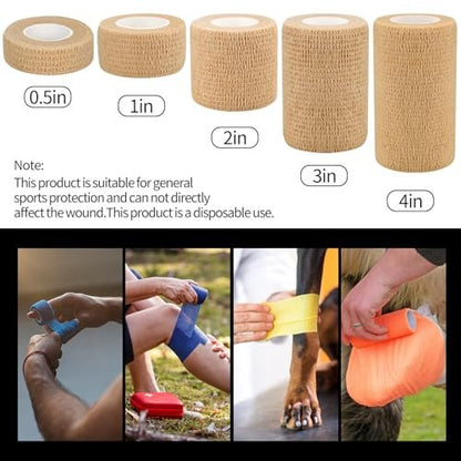 6er-Pack 1/2 Zoll Selbstklebende Bandagen, 5 Yards Hautfarbe, Atmungsaktive Selbsthaftende Wickelrollen für Sport, Handgelenk, Knöchel und Schwellungen