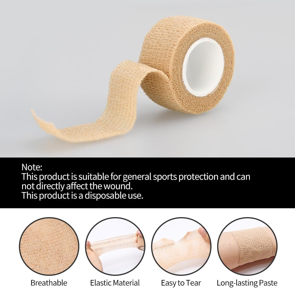 6er-Pack 1/2 Zoll Selbstklebende Bandagen, 5 Yards Hautfarbe, Atmungsaktive Selbsthaftende Wickelrollen für Sport, Handgelenk, Knöchel und Schwellungen