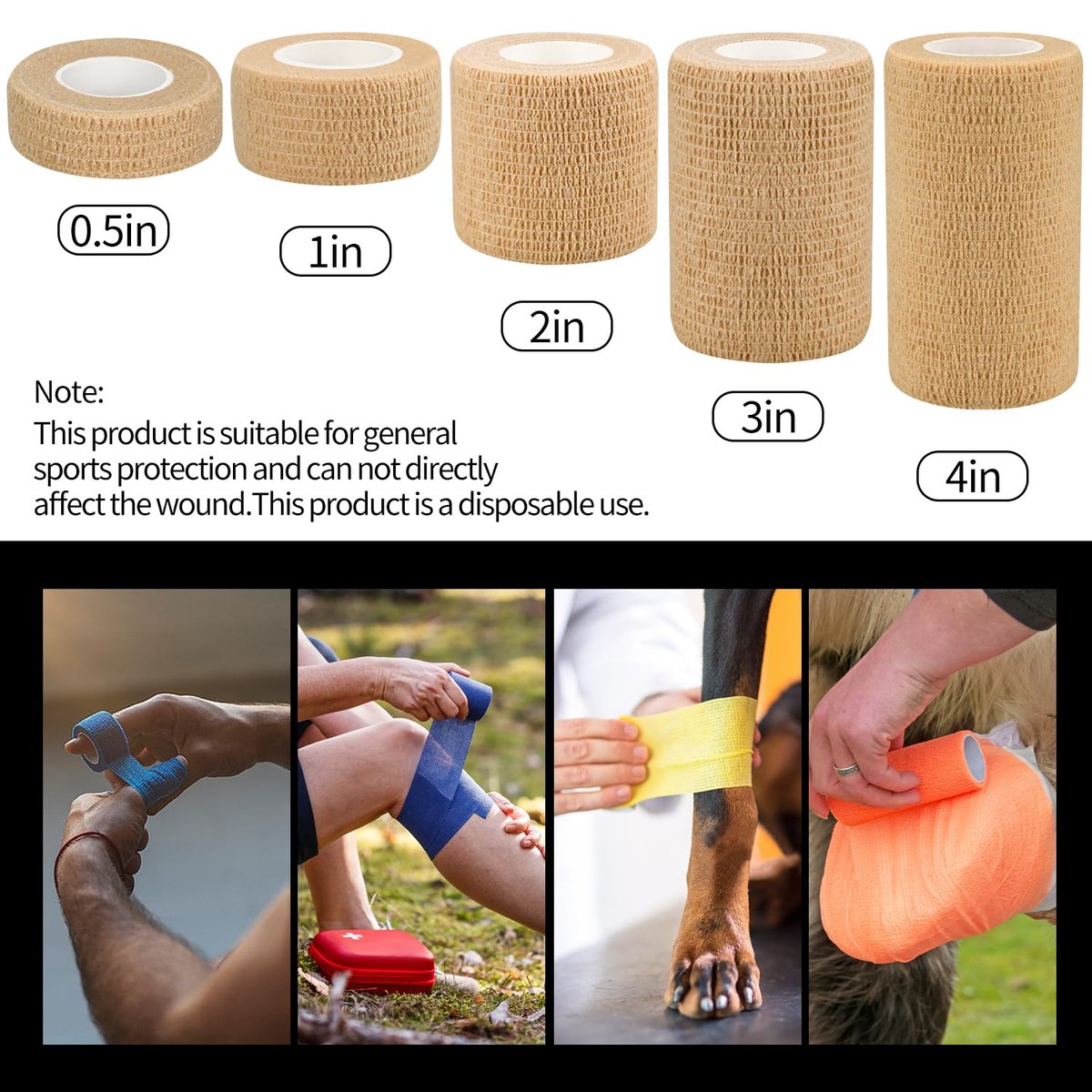 6er-Pack 1/2 Zoll Selbstklebende Bandagen, 5 Yards Hautfarbe, Atmungsaktive Selbsthaftende Wickelrollen für Sport, Handgelenk, Knöchel und Schwellungen