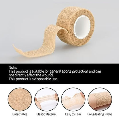 6er-Pack 1/2 Zoll Selbstklebende Bandagen, 5 Yards Hautfarbe, Atmungsaktive Selbsthaftende Wickelrollen für Sport, Handgelenk, Knöchel und Schwellungen