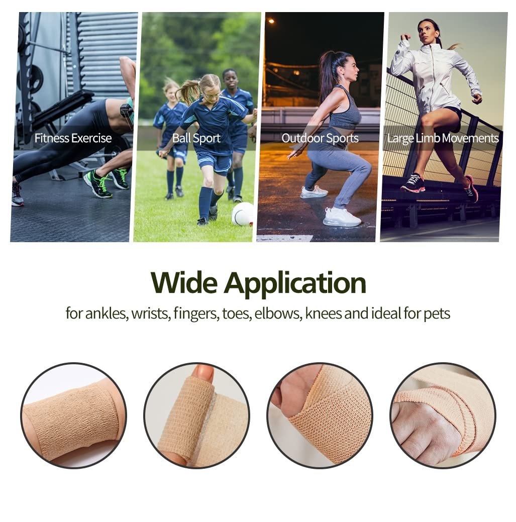 6er-Pack 1/2 Zoll Selbstklebende Bandagen, 5 Yards Hautfarbe, Atmungsaktive Selbsthaftende Wickelrollen für Sport, Handgelenk, Knöchel und Schwellungen