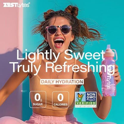 ZestLytes 40 Sticks Elektrolyt-Pulver – Zuckerfrei, Kalorienfrei, Natriumarm – Leicht Gesüßt – Geschmacksrichtungen Zitrone, Orange, Pfirsich, Grapefruit